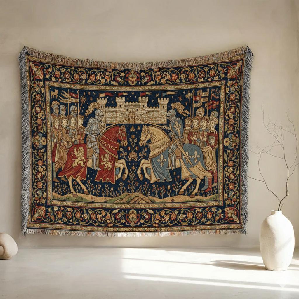 Viking Raven Blanket - Viking Axes Woven Throw Blanket, Norse Raven Celtic Knot Tapestry, Medieval