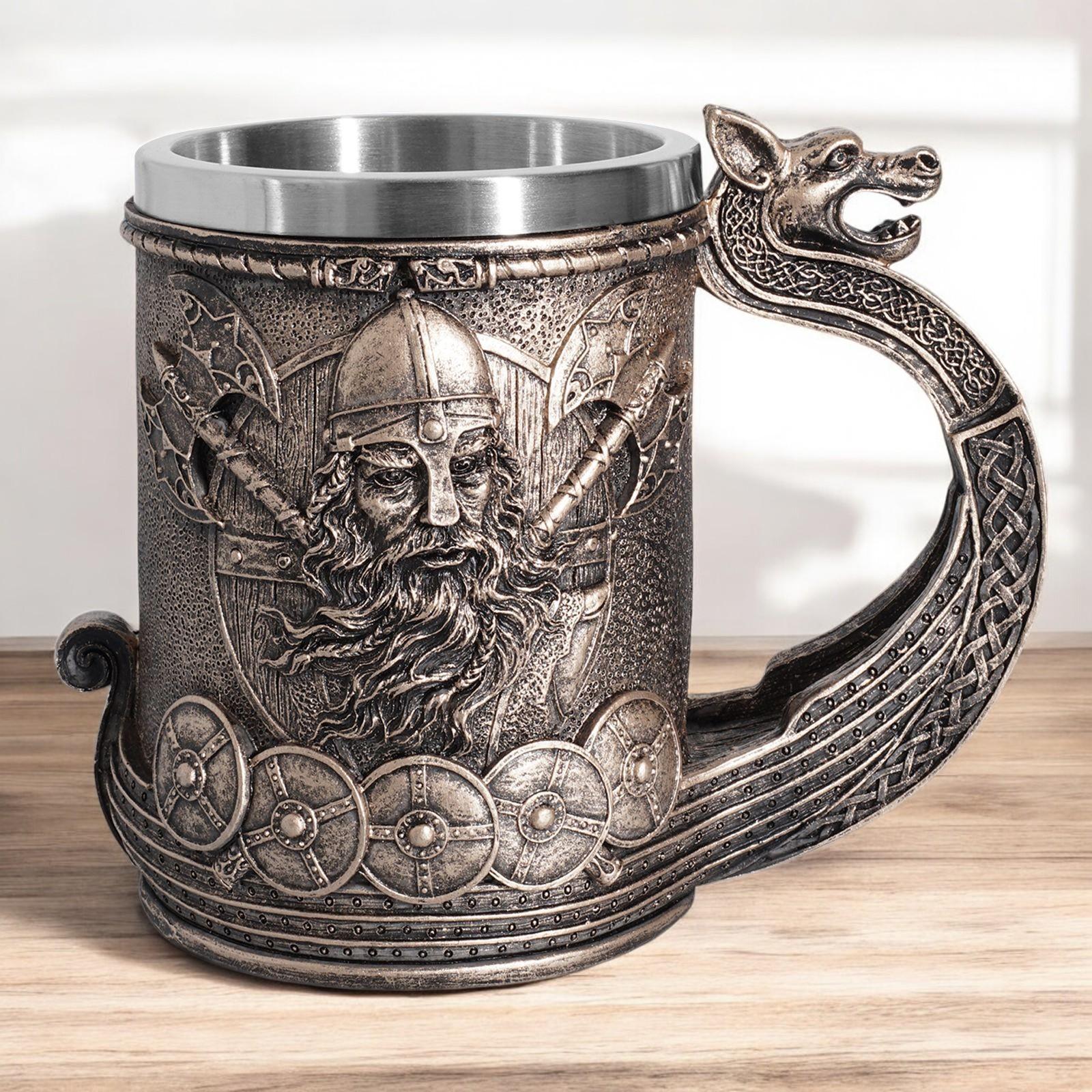 Viking Mug - Viking Axe Handle Tankard, Norse Warrior Beer Mug, Medieval Coffee Cup, Nordic