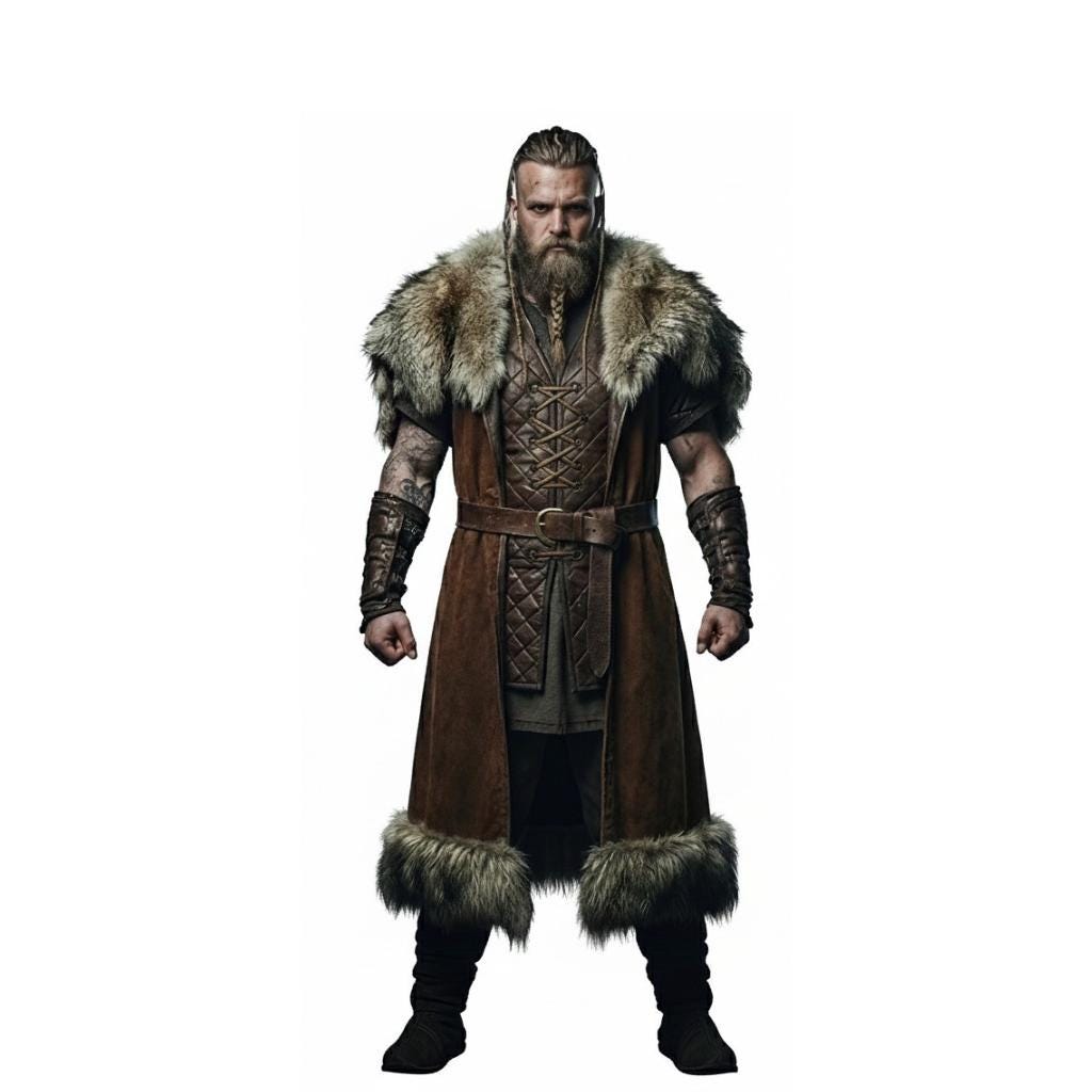 Viking Jacket - Viking Jarl Leather Coat Men Fur Collar Norse Warrior Medieval Fantasy Cosplay