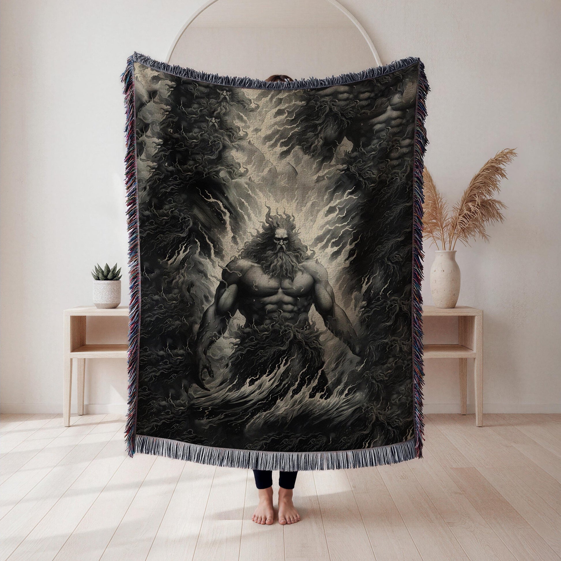 Viking Odin Blanket - Dark Fantasy Odin Woven Blanket, Norse God Viking Wall Art, Gothic Man Cave
