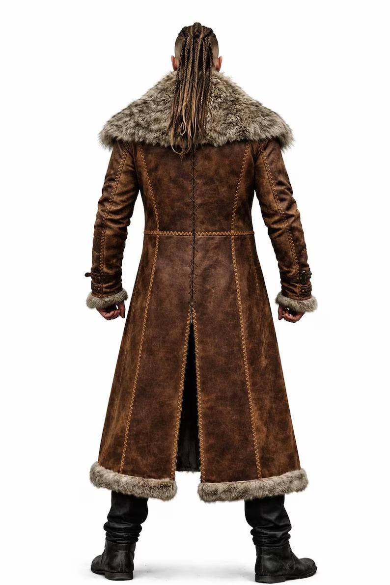 Viking Jacket - Genuine Suede Viking Tunic Coat – Norse Warrior Faux Fur Trim (Custom Fit)
