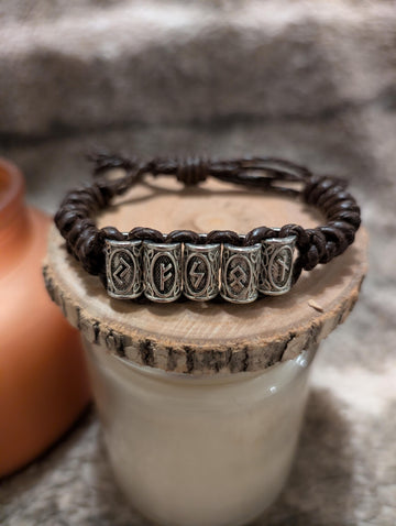 Viking Rune Bracelet - Handmade Celtic Viking Leather Bracelet with Runes: Personalized Name