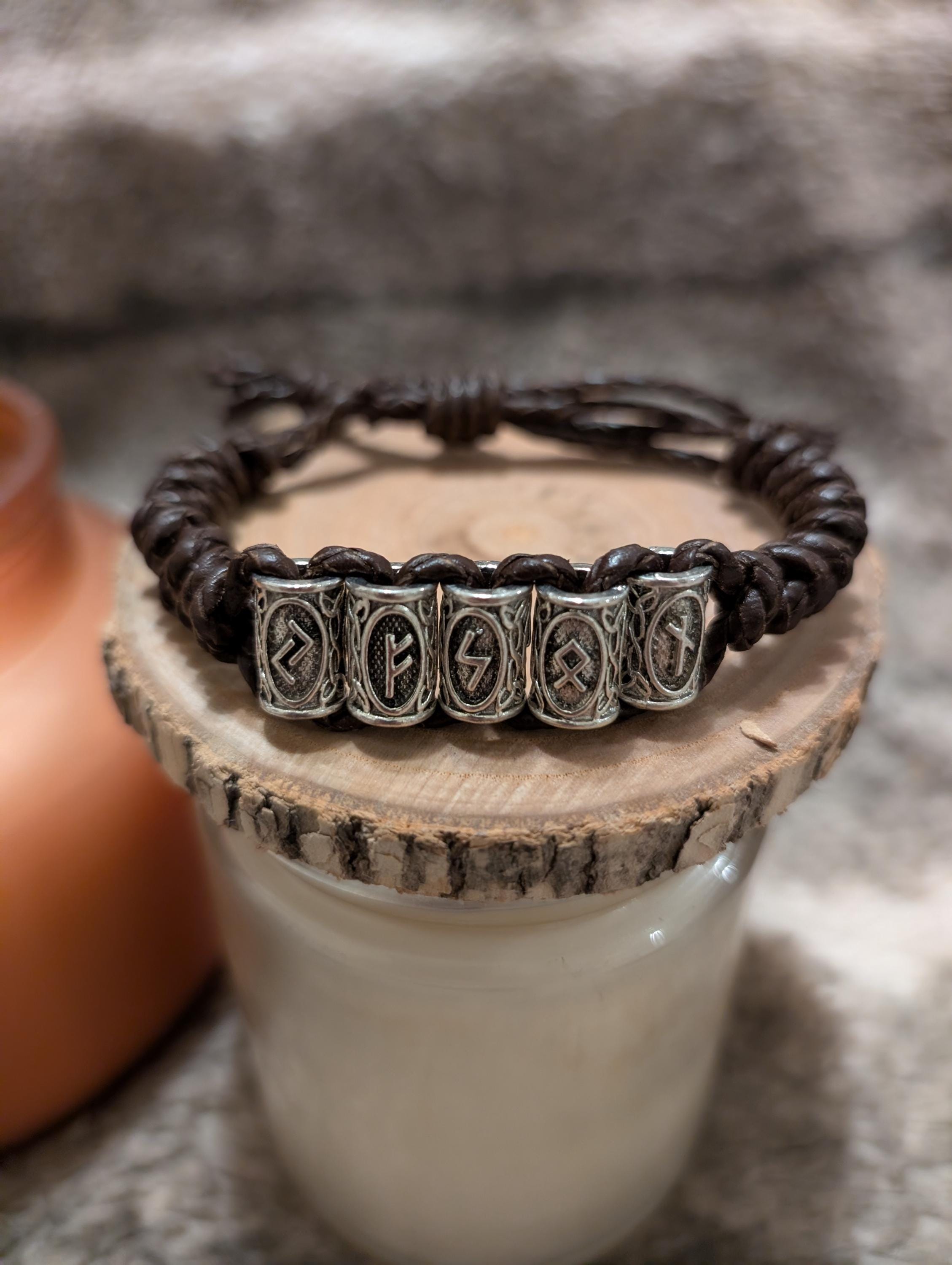 Viking Thor's Hammer Bracelet - Mjolnir Bracelet with Thor Hammer, Braided Viking Leather Bracelet