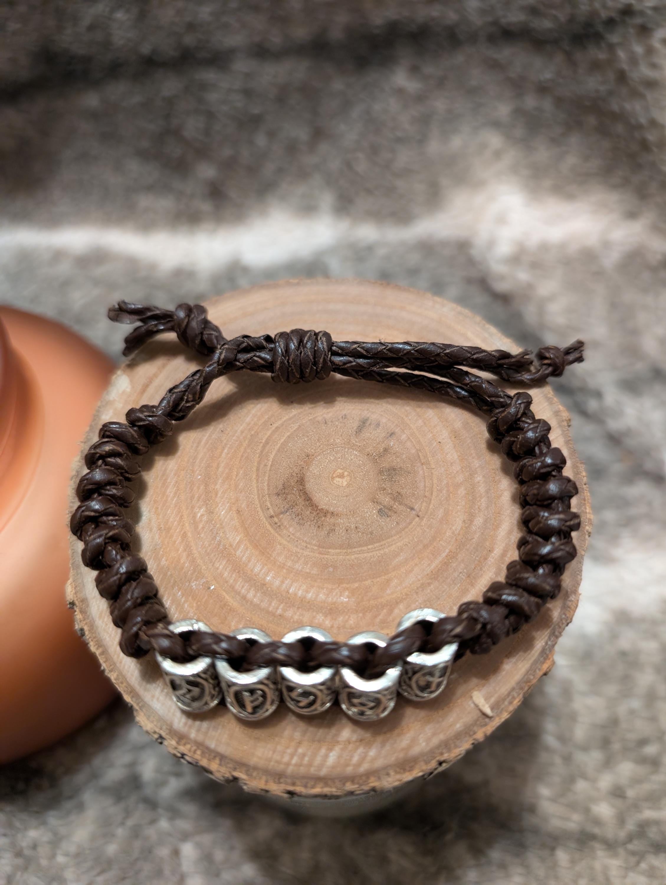 Viking Rune Bracelet - Handmade Celtic Viking Leather Bracelet with Runes: Personalized Name