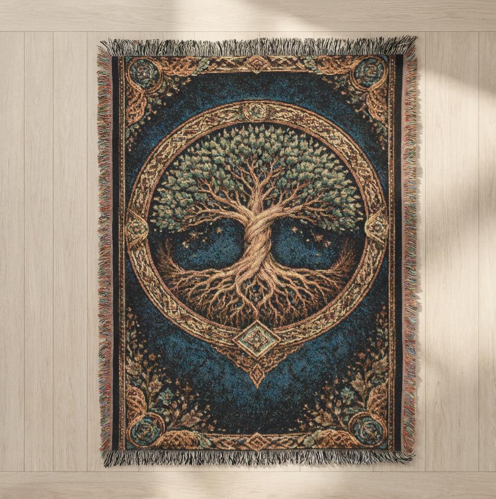 Viking Yggdrasil Tree of Life Blanket - Yggdrasil Woven Blanket, Norse Mythology Tapestry, Viking