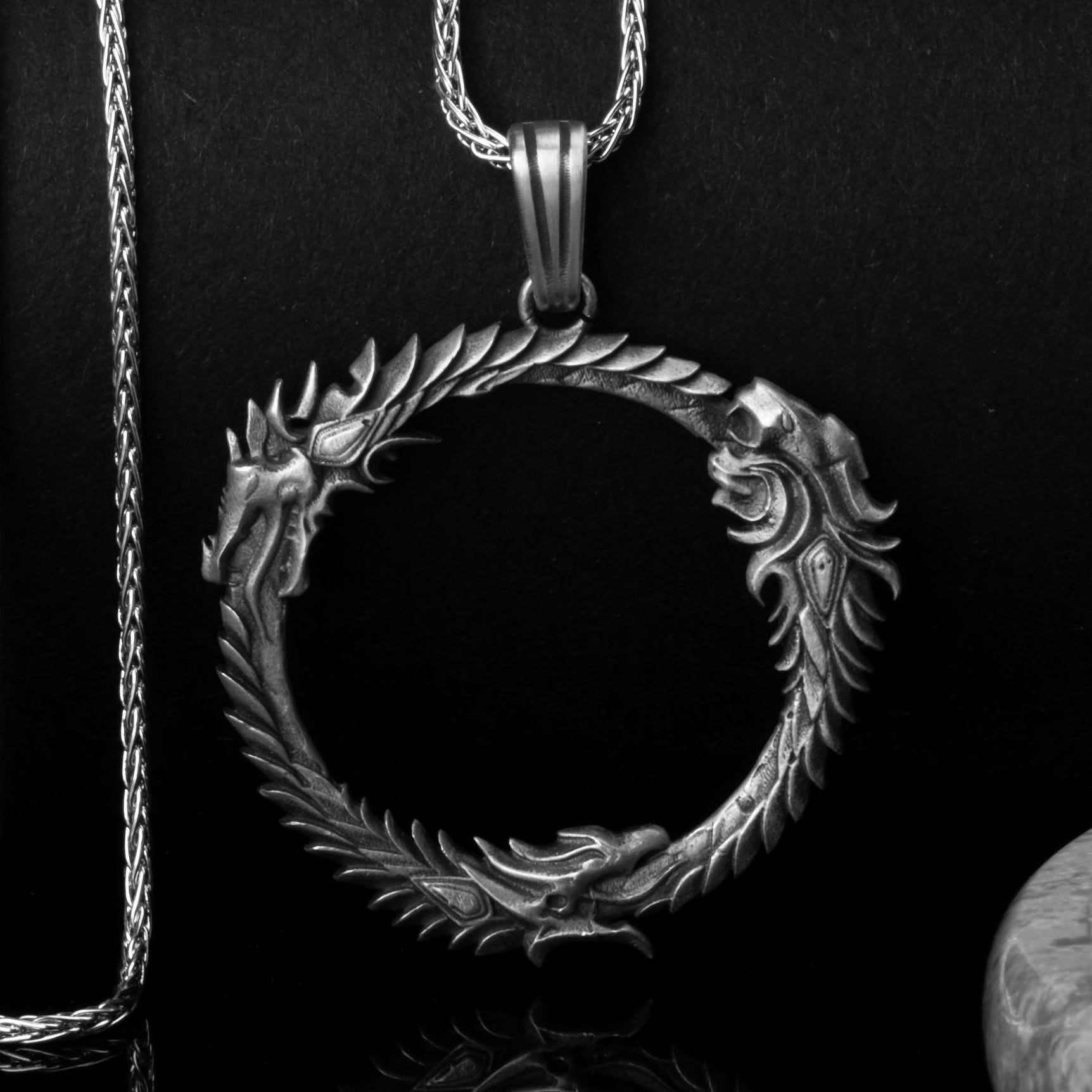 Viking Necklace - Braided Leather Dragon Necklace – Viking Necklace with Silver Dragon End Caps