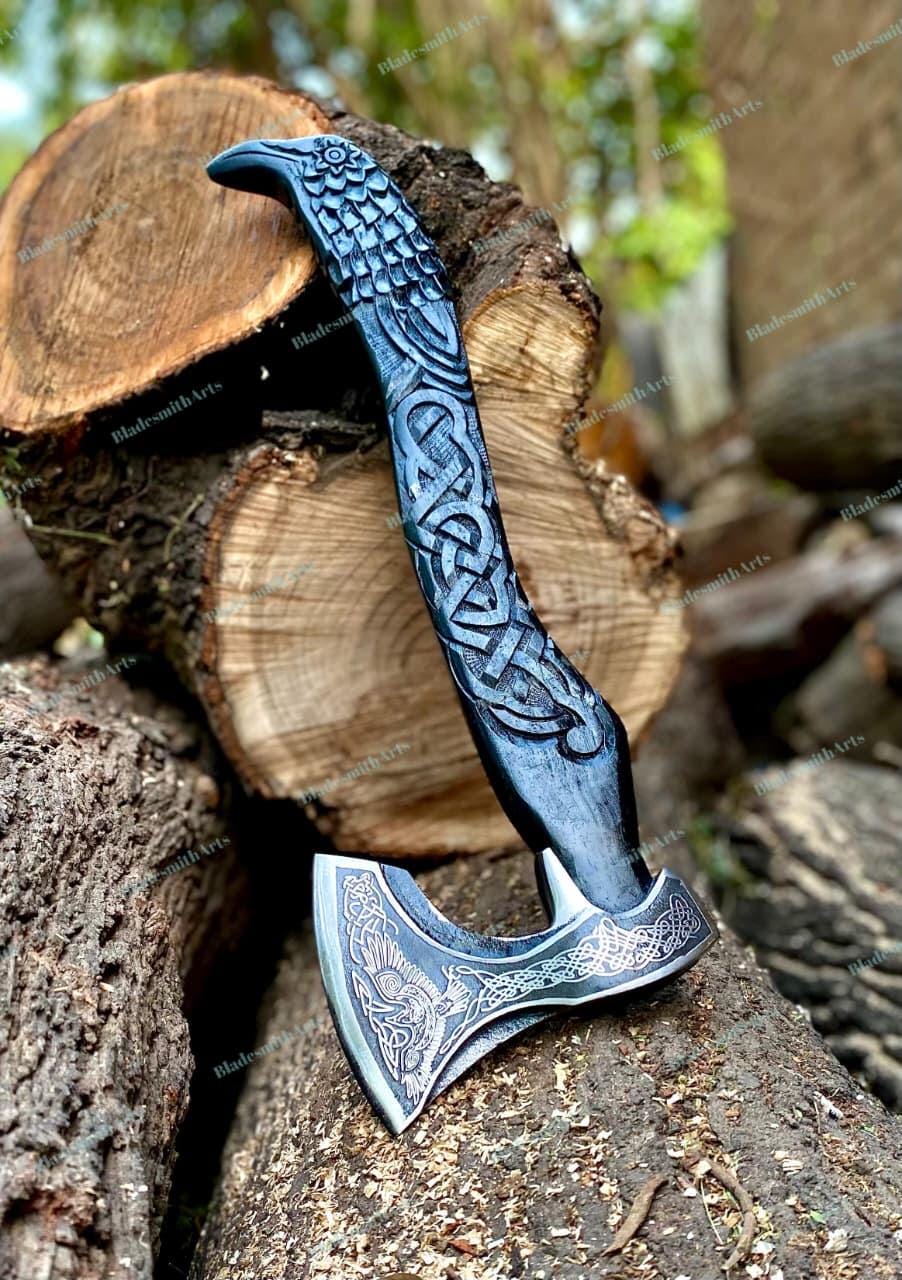 Viking Wolf Weapon Replica - Handmade Viking Raven Axe, Wolf Axe, Norse Hatchet, Medieval Axe