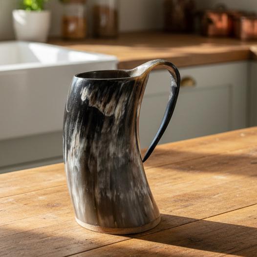 Viking Mug - Handcrafted Viking Horn Mug with Handle: Norse Mead Cup 500-700ml