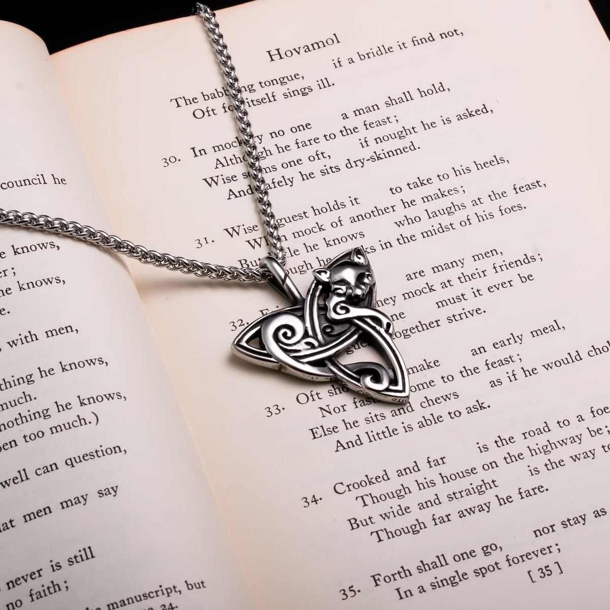 Viking Necklace - Viking Trinity Freya's Cat Small Stainless Steel Pendant Necklace