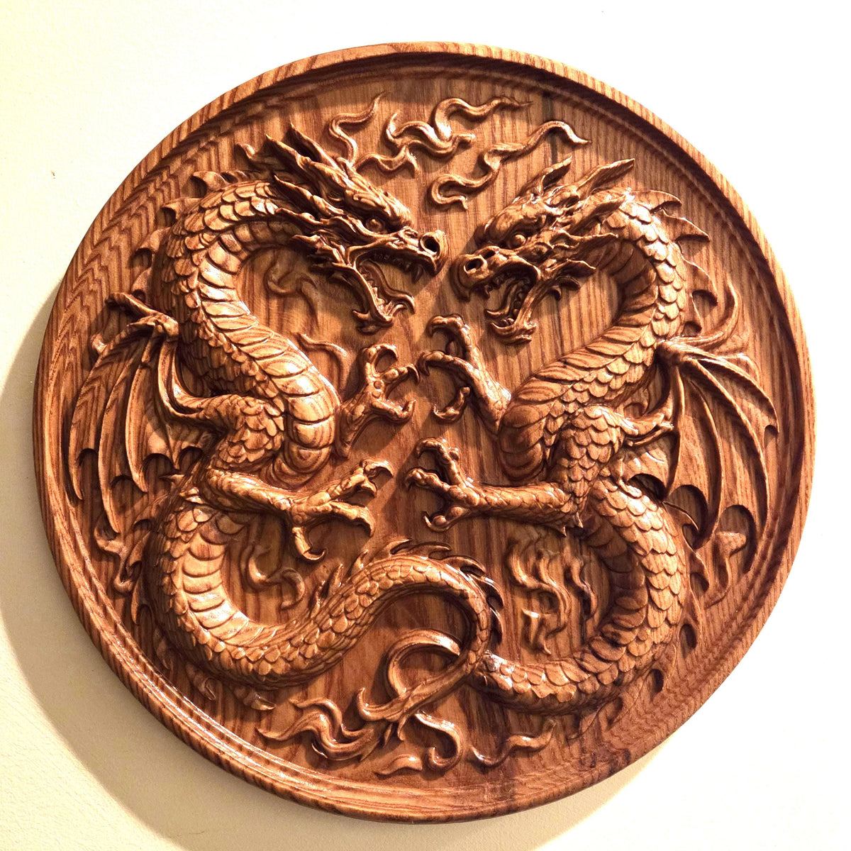 Viking Valknut Home Decor - Hand-Carved Wooden Ouroboros with Valknut, Viking Dragon Wall Decor