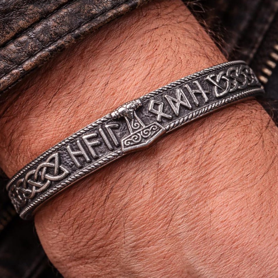 Viking Home Decor - Viking Black Bracelets ''old-school'' Set – Norse Symbols Stainless Steel Cuff