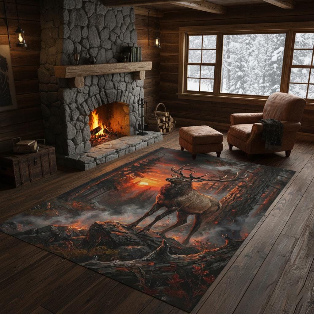 Viking Wolf Rug - Nordic Wolf Round Rug, Viking Wolf Area Rug, Celtic Knot Forest Decor, Mountain