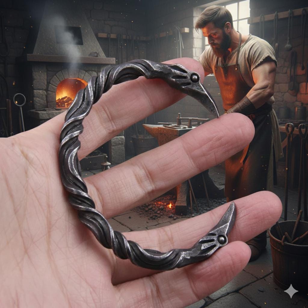 Viking Wolf Ring - Viking Wolf Head Torque Cuff Bracelet - Stainless Steel Fenrir Norse Arm Ring