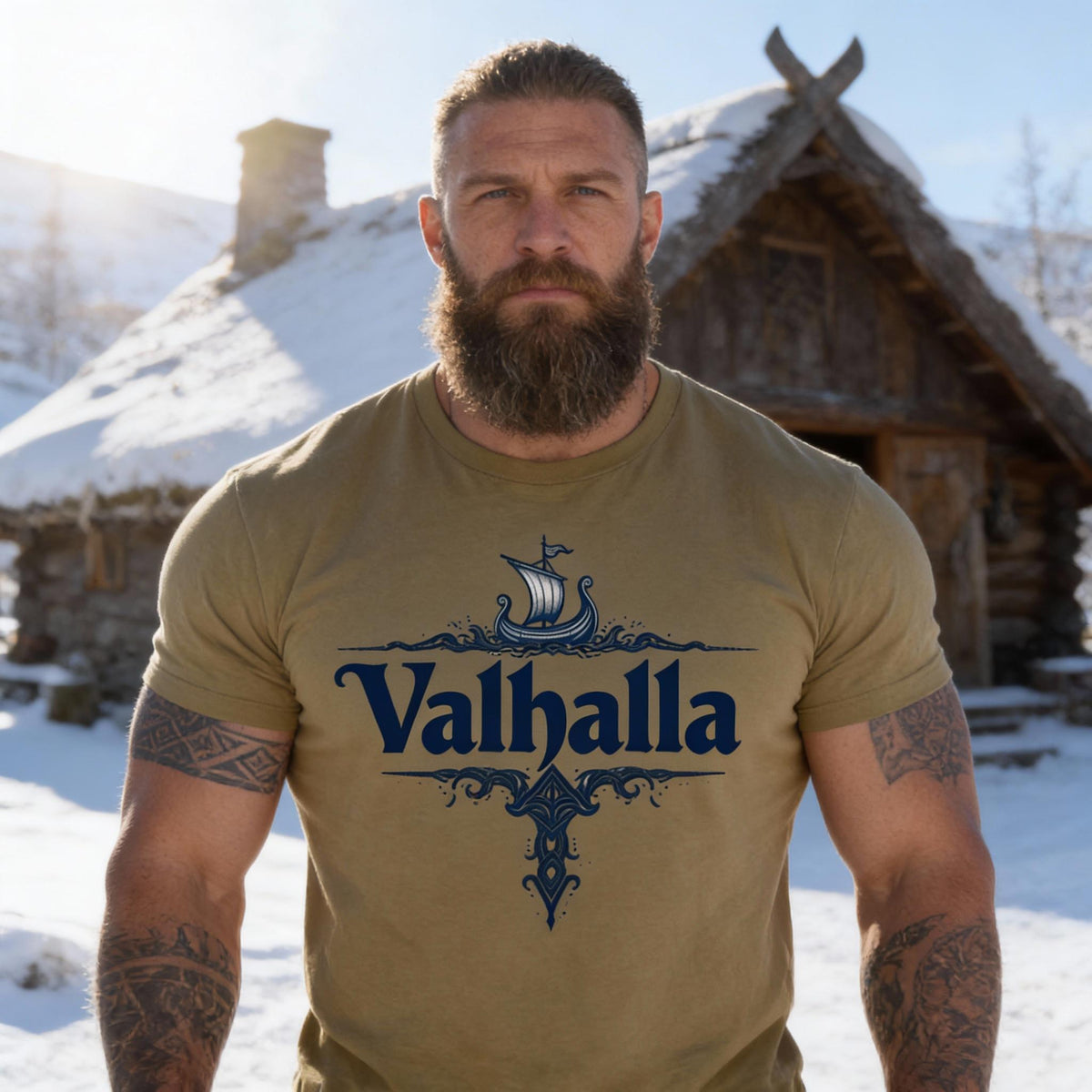 Viking Valhalla T-Shirt - Victory Or Valhalla - Distressed American Viking Skull T-Shirt: Patriotic
