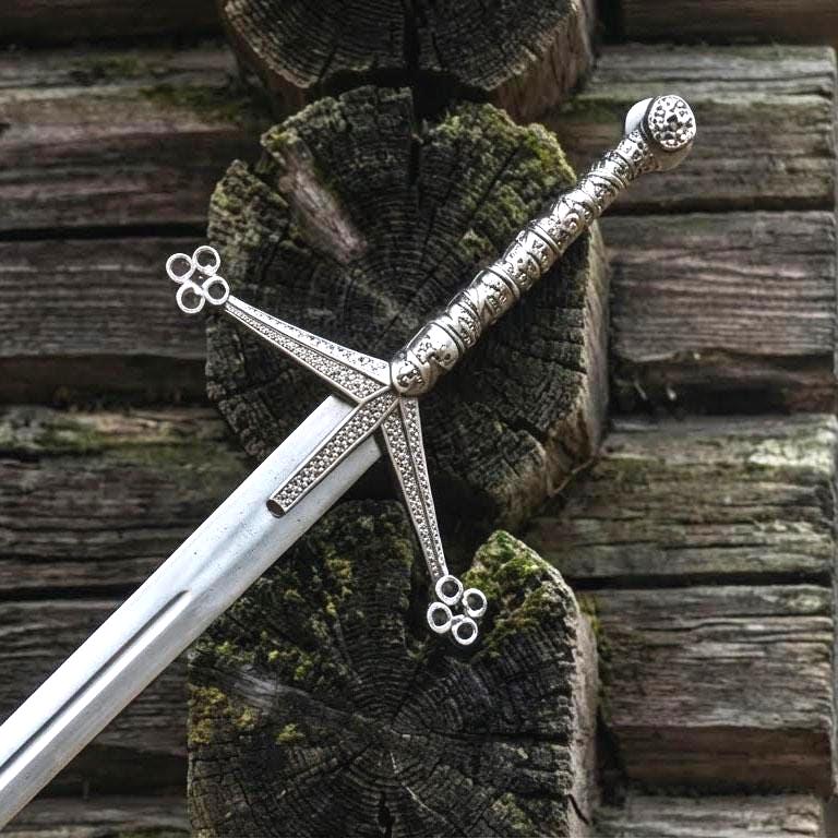 Viking Weapon Replica - Handmade Damascus Steel Celtic Leaf Sword, Viking Medieval Display Sword