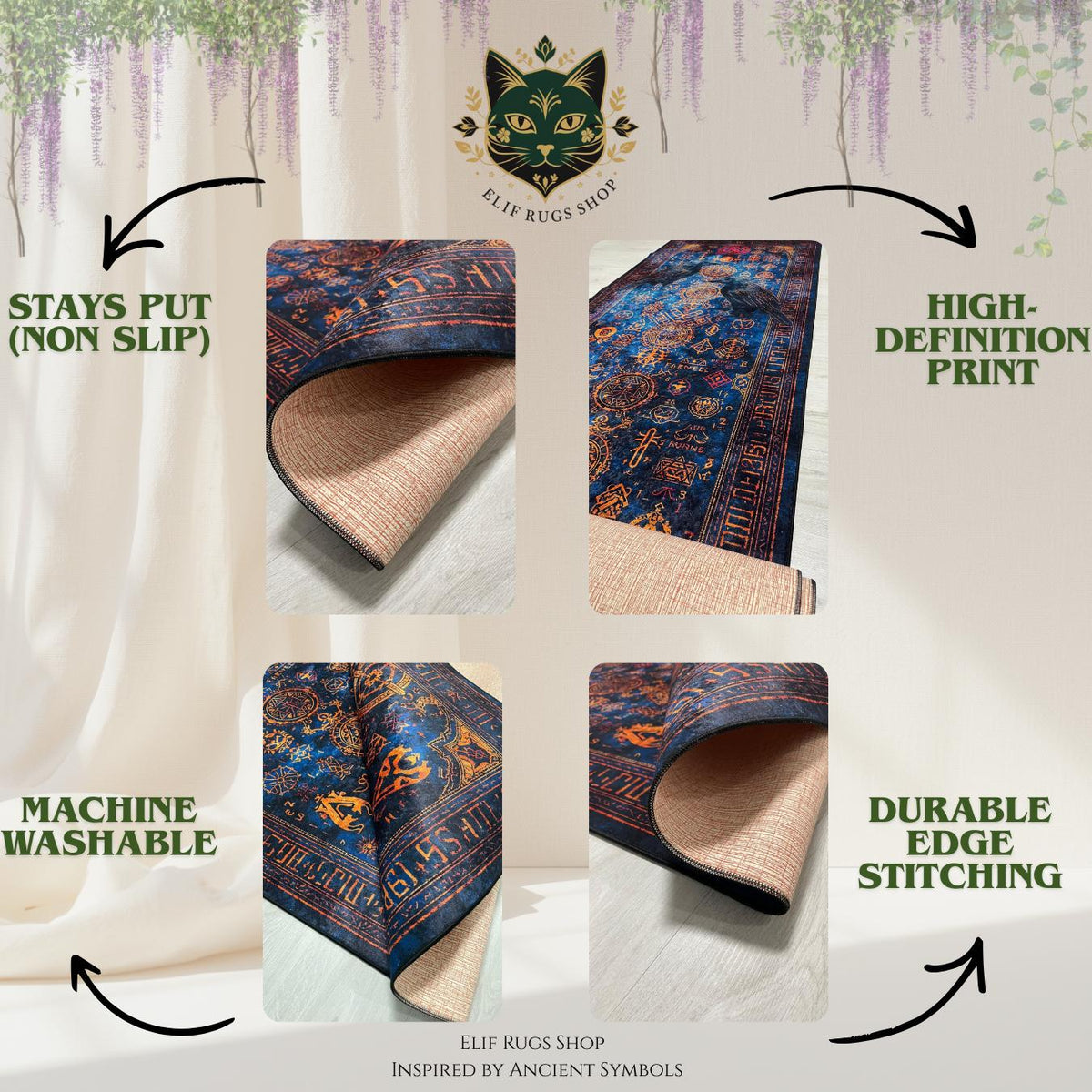 Viking Yggdrasil Tree of Life Rug - Dark Green Celtic Tree of Life Axe Runner Rug, Viking Yggdrasil