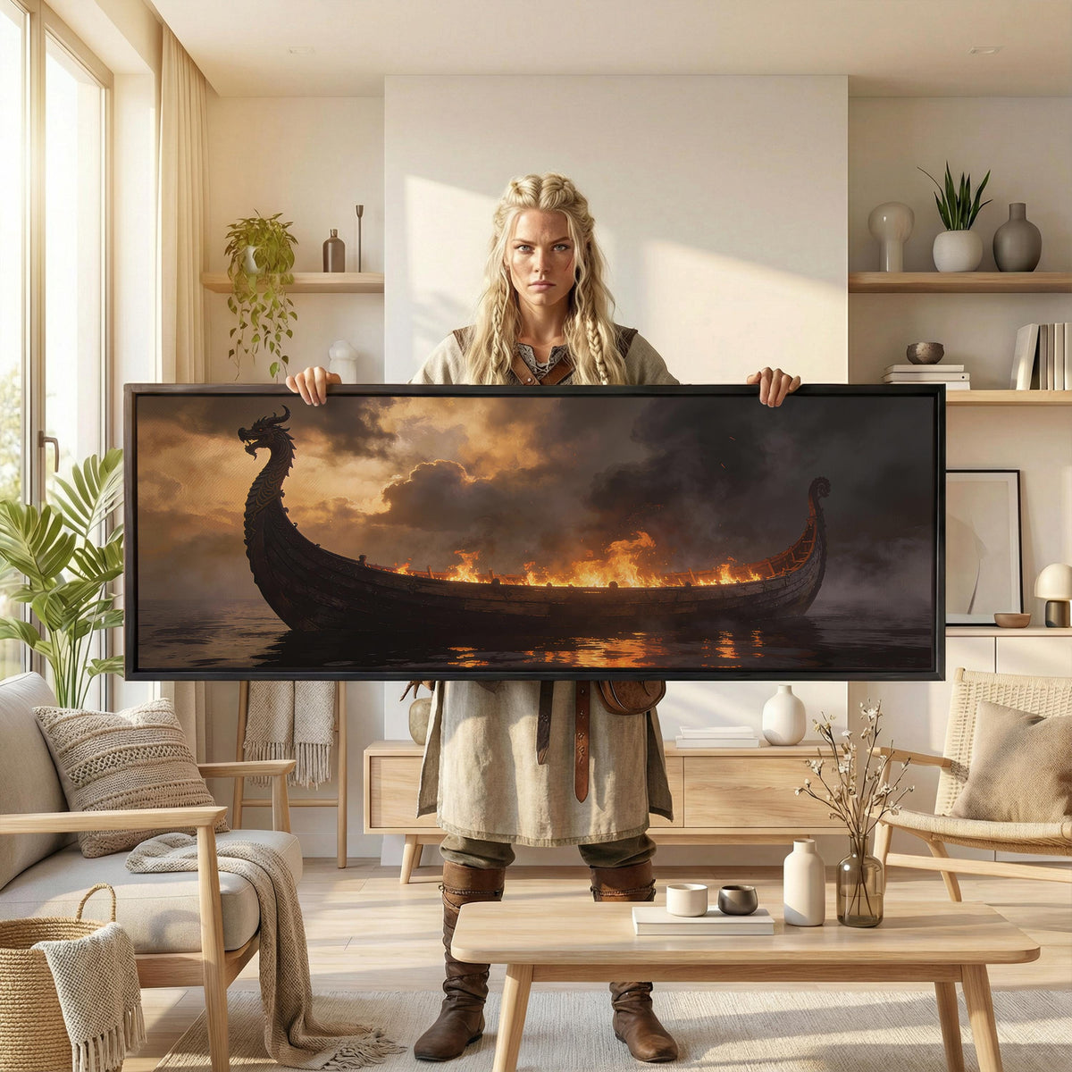Viking Longship Home Decor - Panoramic Wall Art Viking Longship Canvas - Scandinavian Decor Norse