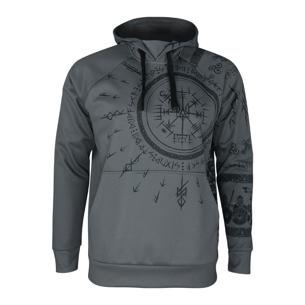 Viking Vegvisir Compass Hoodie - Runic Vegvisir Trident Hoodie - Norse Mythology, CoolMax Lined