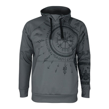 Viking Vegvisir Compass Hoodie - Runic Vegvisir Trident Hoodie - Norse Mythology, CoolMax Lined