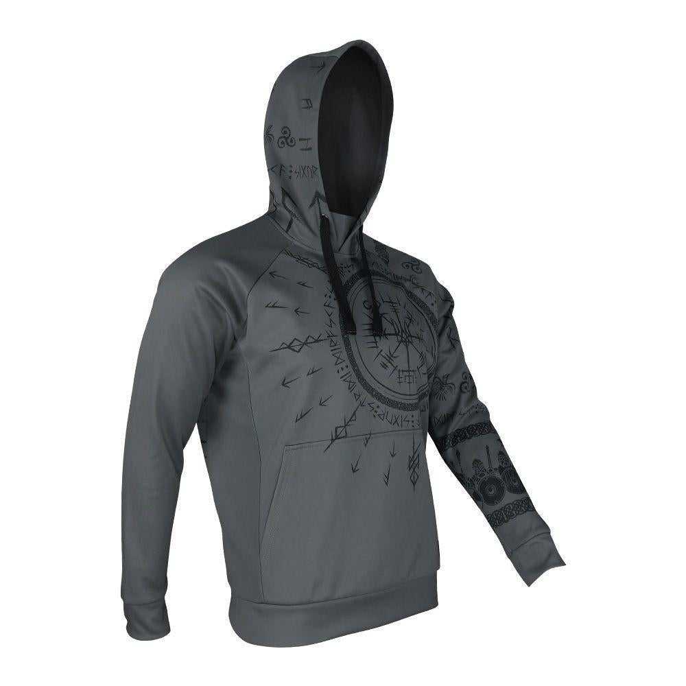 Viking Vegvisir Compass Hoodie - Runic Vegvisir Trident Hoodie - Norse Mythology, CoolMax Lined