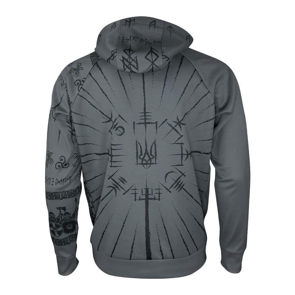 Viking Vegvisir Compass Hoodie - Runic Vegvisir Trident Hoodie - Norse Mythology, CoolMax Lined