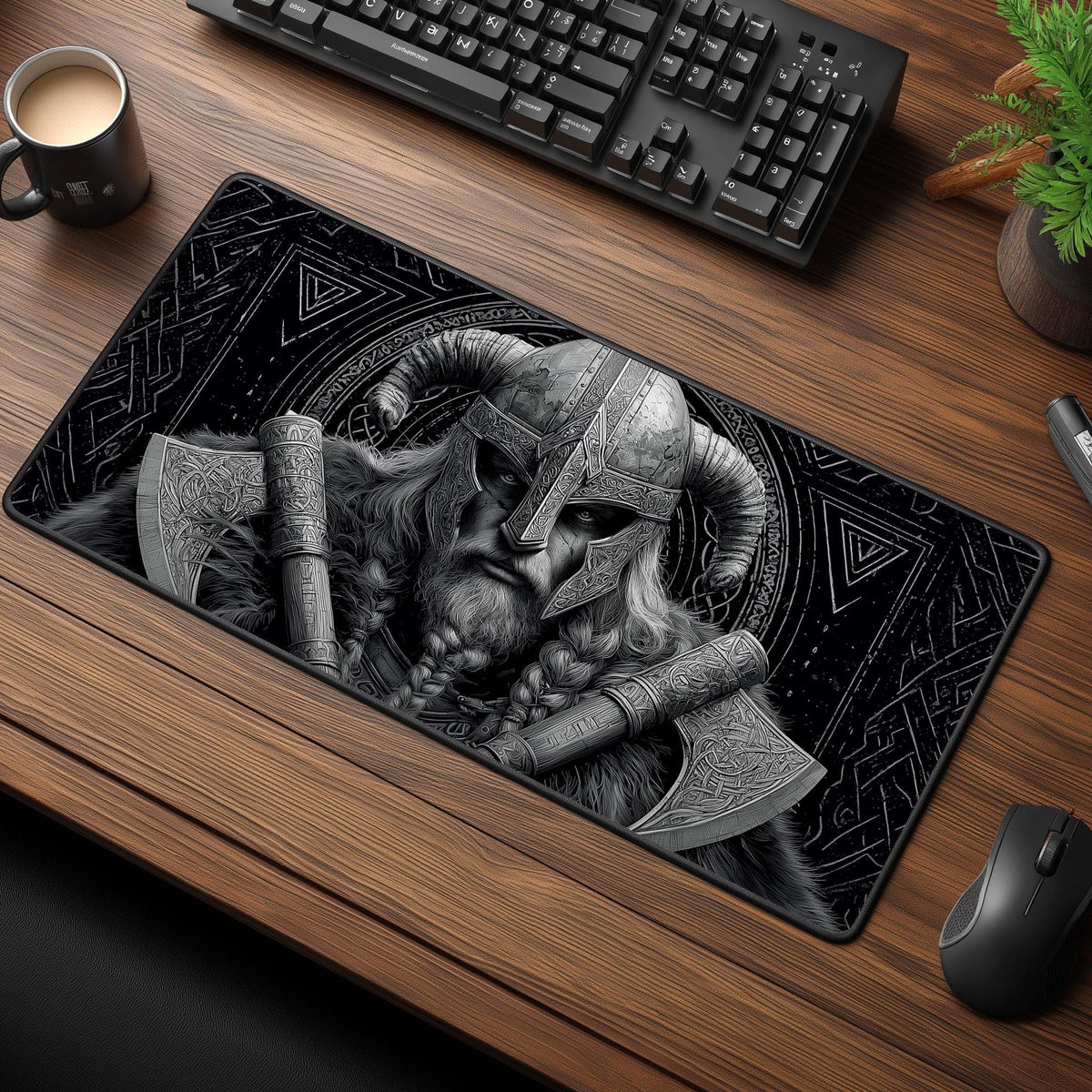 Viking Rune Leather Accessory - Personalized Norse Mythology Desk Mat, Ethnic Norse Name In Viking