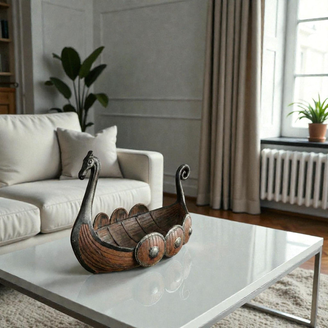 Viking Home Decor - Viking Ship Wooden Sculpture, Nordic Longboat Table Decor, Medieval Boat