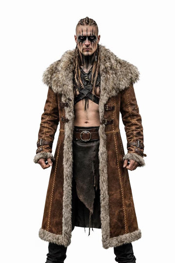 Viking Jacket - Genuine Suede Viking Tunic Coat – Norse Warrior Faux Fur Trim (Custom Fit)
