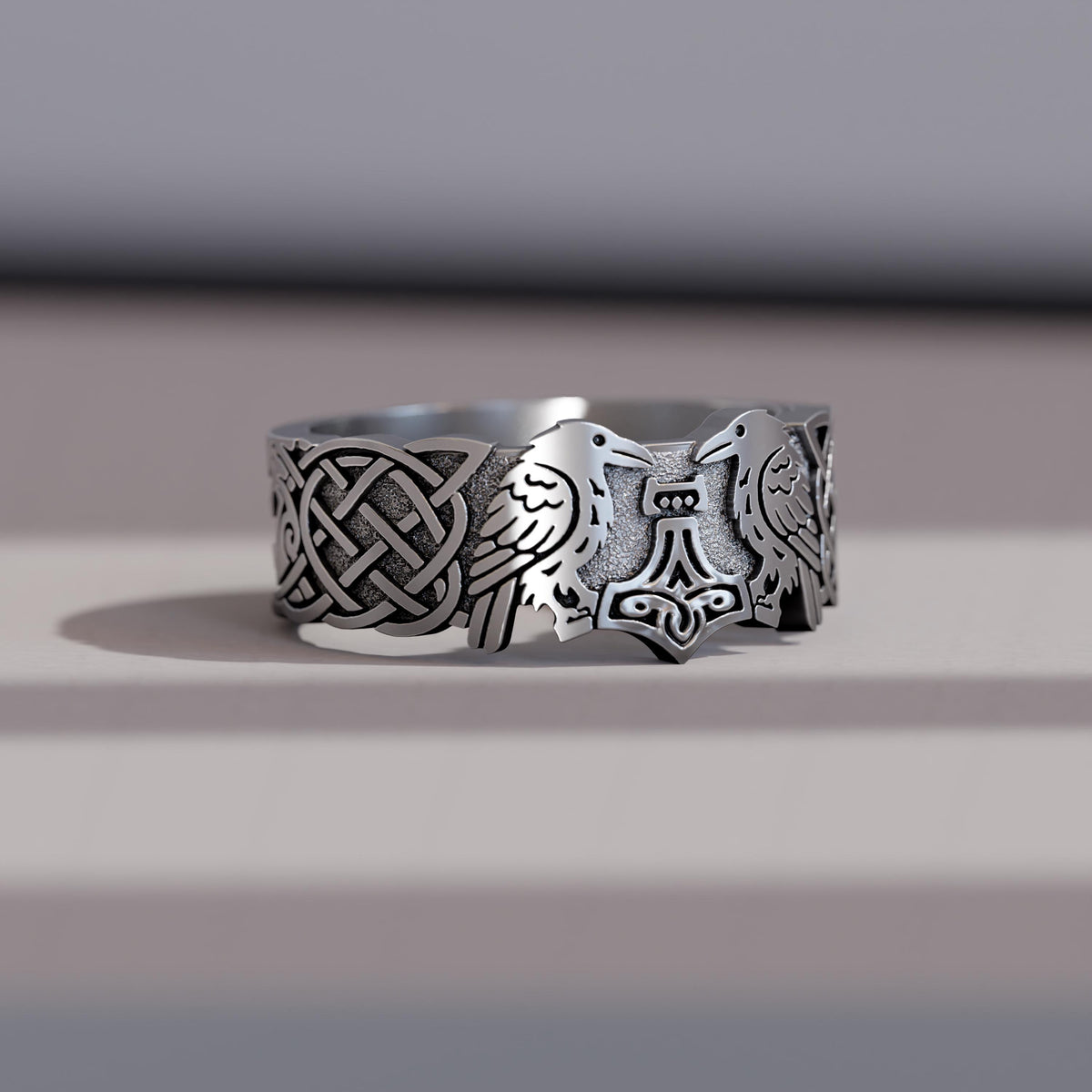 Viking Thor's Hammer Ring - Sterling Silver Hammer of Thor Ring, Viking Mjolnir Band, Norse
