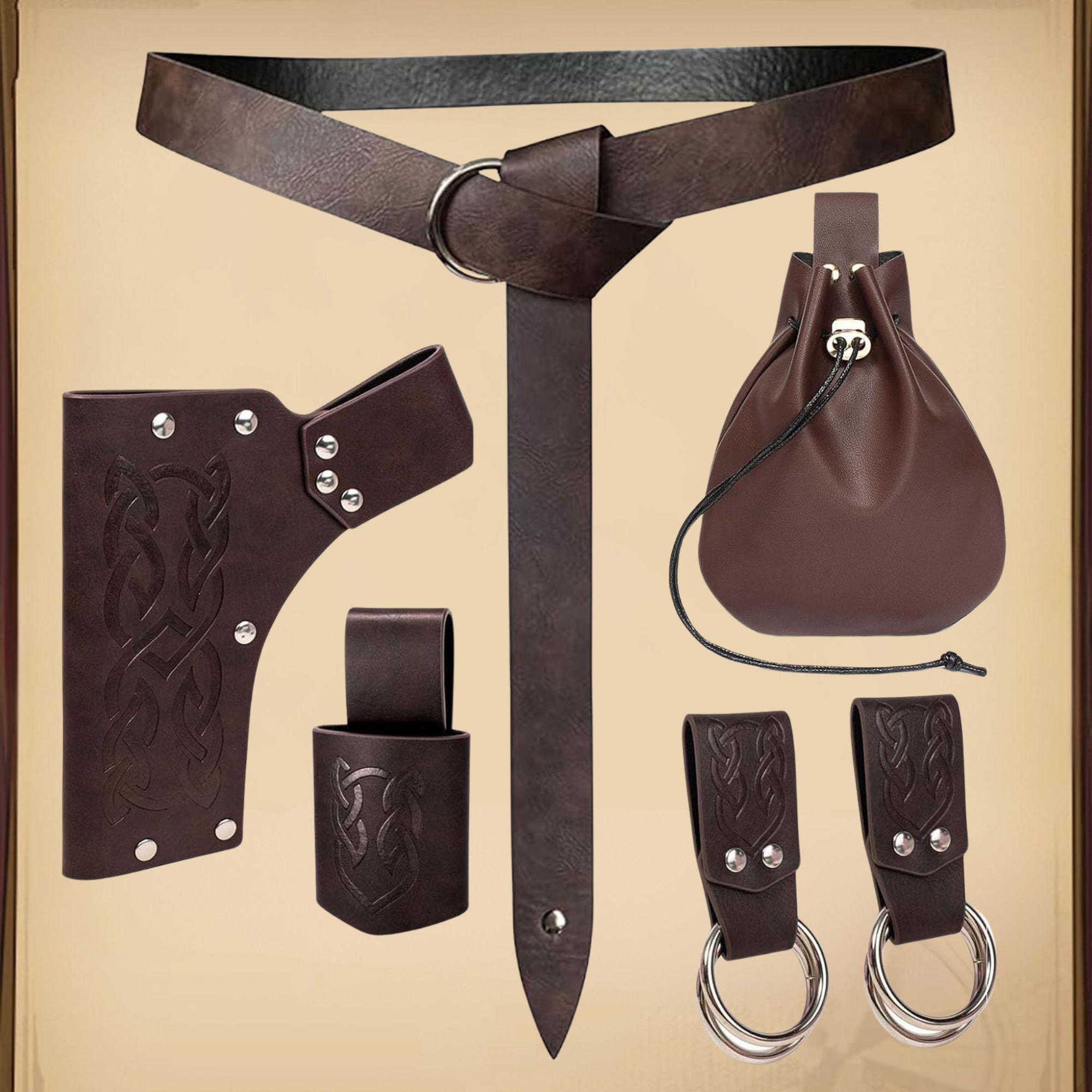 Viking Costume & LARP - Medieval Leather Belt Accessories Set, Viking Cosplay, Renaissance Faire