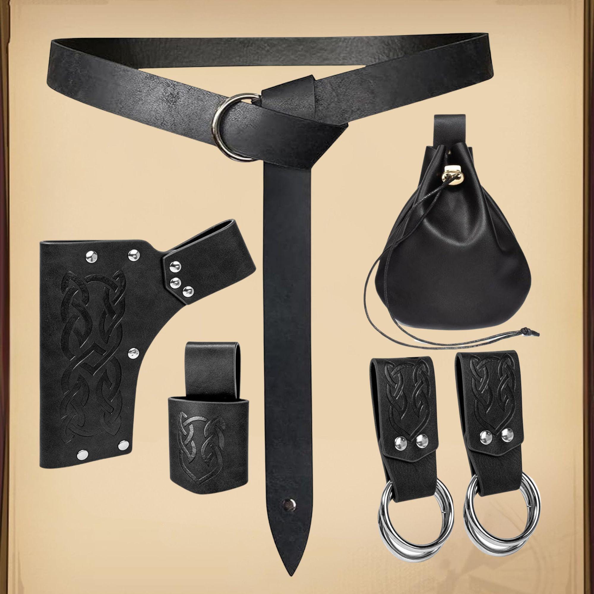 Viking Costume & LARP - Medieval Leather Belt Accessories Set, Viking Cosplay, Renaissance Faire