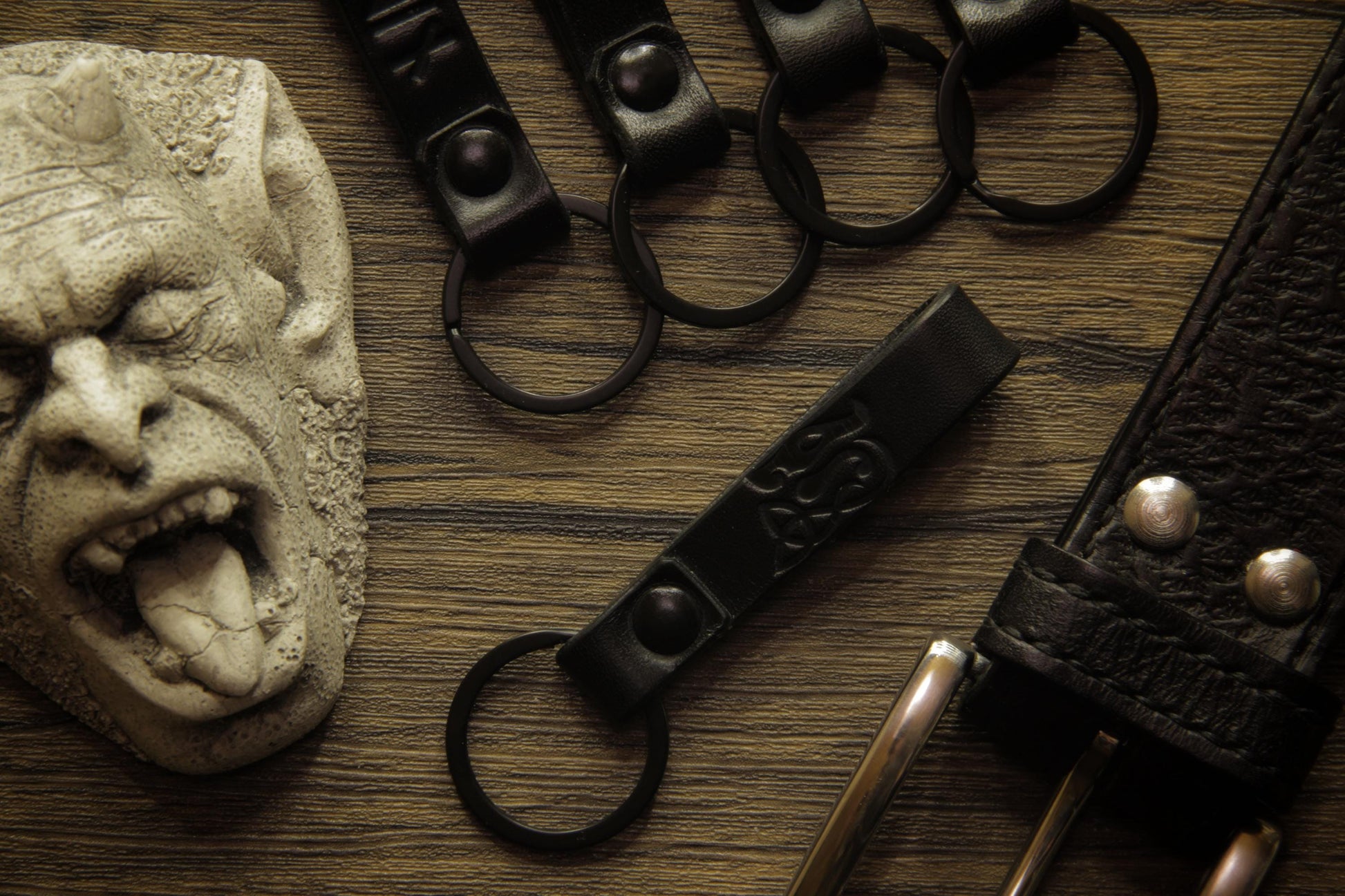 Viking Leather Accessory - Key fob "Head of Jormungandr". A personalized gift for Vikings.