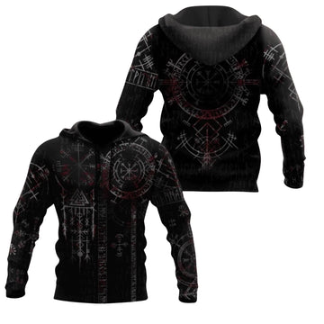 Viking Valknut Hoodie - Viking Runes Hoodie with Vegvisir Compass, Valknut Symbols, Norse Mythology