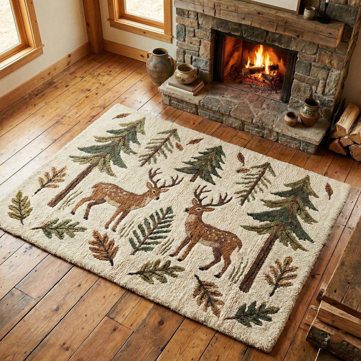 Viking Wolf Rug - Nordic Wolf Round Rug, Viking Wolf Area Rug, Celtic Knot Forest Decor, Mountain
