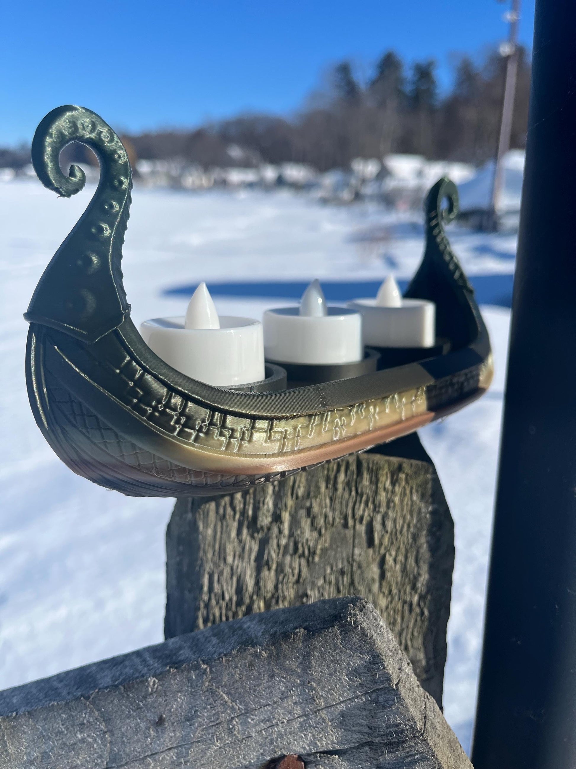Viking Longship Home Decor - Viking Longship Tealight Holder: Kraken Design, Nordic Decor