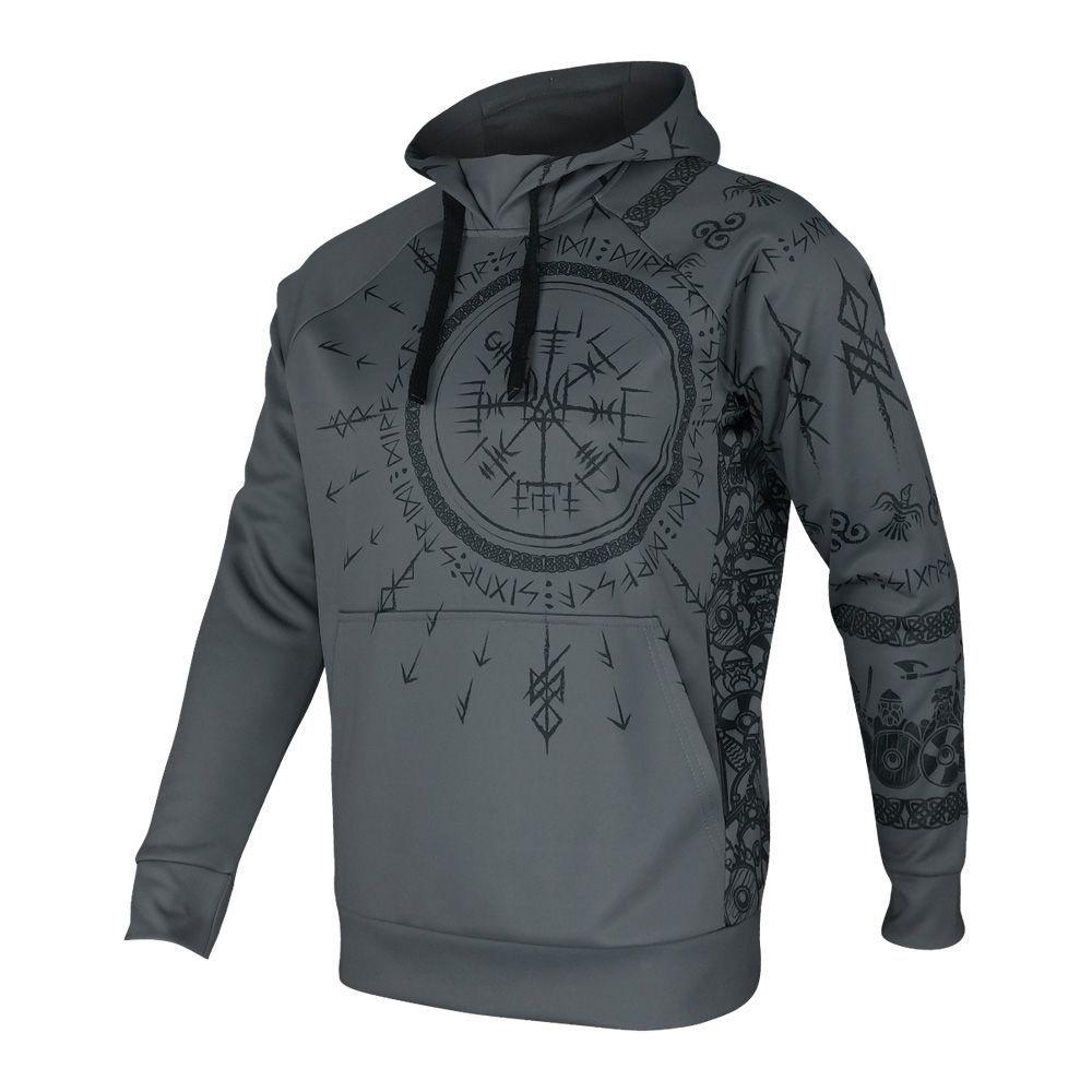 Viking Vegvisir Compass Hoodie - Runic Vegvisir Trident Hoodie - Norse Mythology, CoolMax Lined