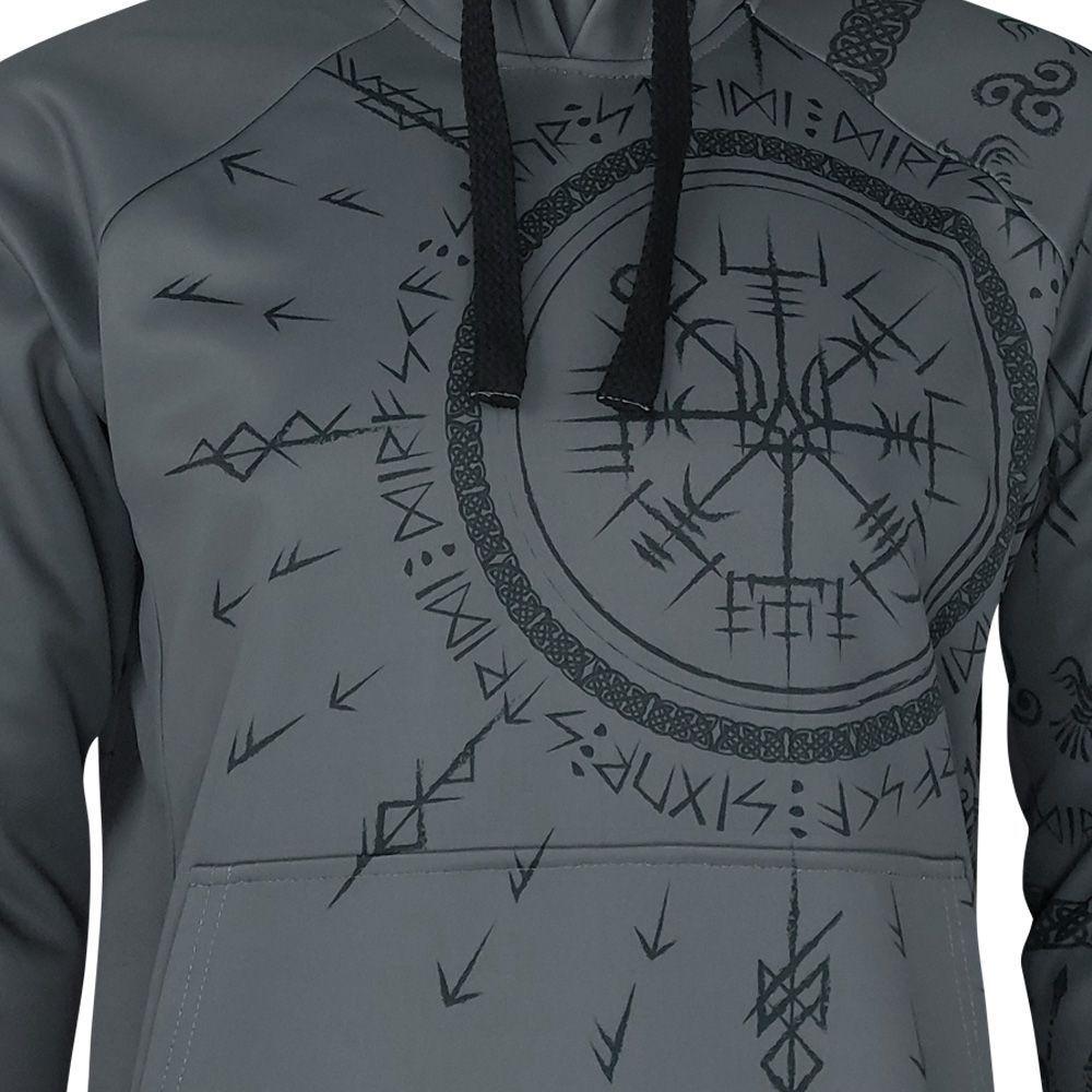 Viking Vegvisir Compass Hoodie - Runic Vegvisir Trident Hoodie - Norse Mythology, CoolMax Lined