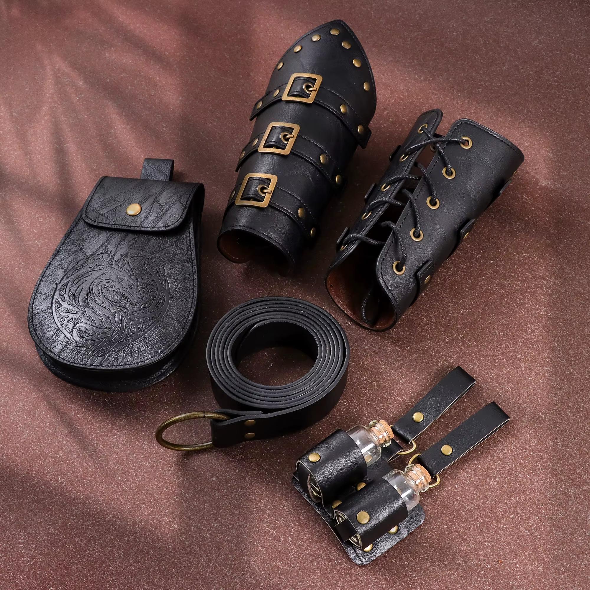 Viking Costume & LARP - Medieval Leather Belt Accessories Set, Viking Cosplay, Renaissance Faire
