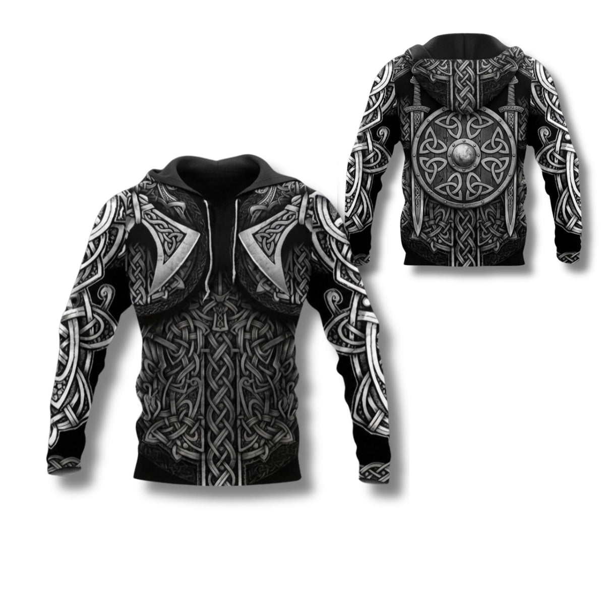 Viking Hoodie - Viking Armor Hoodie Norse Celtic Knot Warrior Zip Up Sweatshirt 3D All Over Print