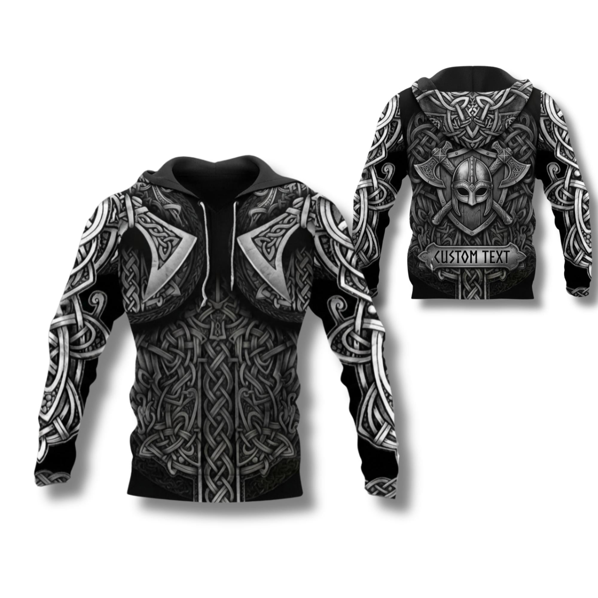 Viking Hoodie - Viking Armor Hoodie Norse Celtic Knot Warrior Zip Up Sweatshirt 3D All Over Print