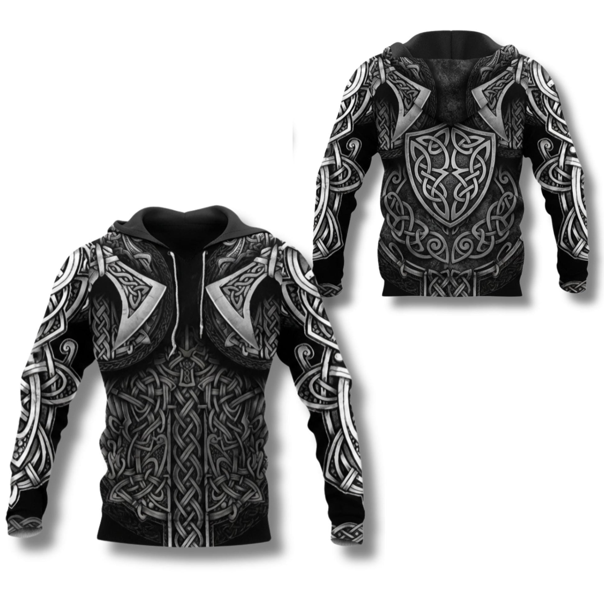 Viking Hoodie - Viking Armor Hoodie Norse Celtic Knot Warrior Zip Up Sweatshirt 3D All Over Print