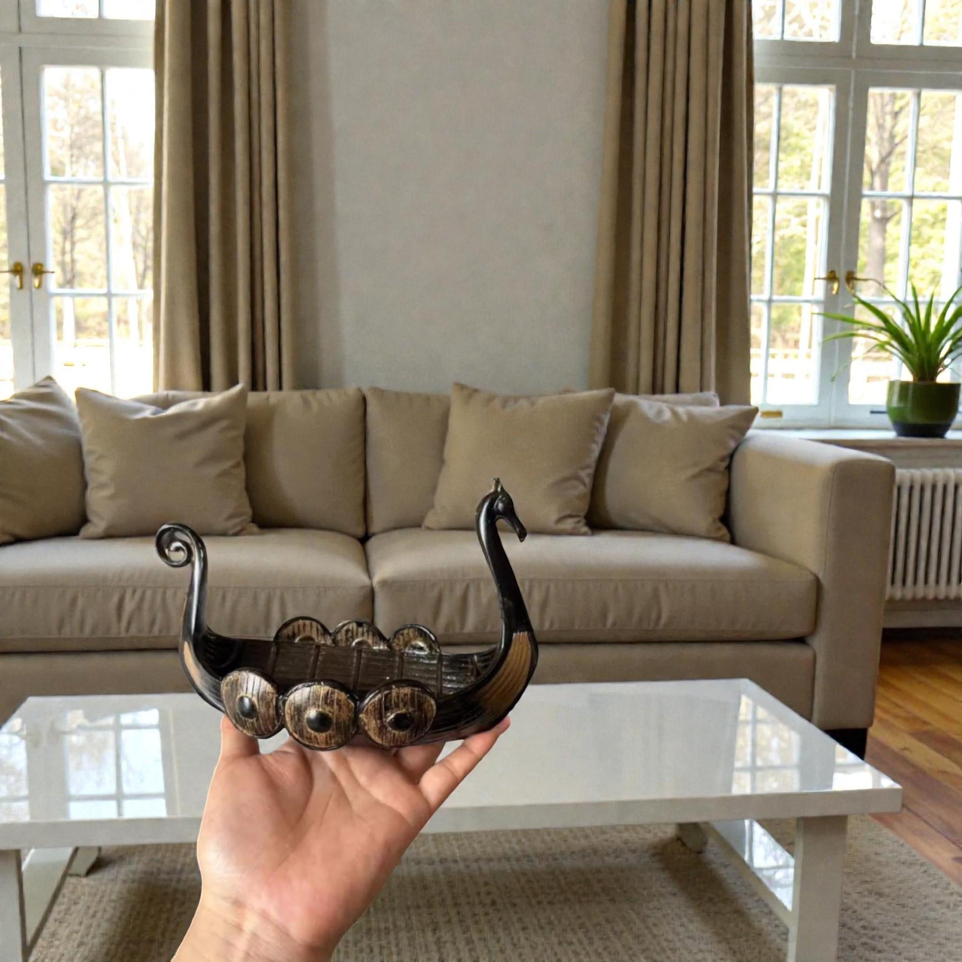 Viking Home Decor - Viking Ship Wooden Sculpture, Nordic Longboat Table Decor, Medieval Boat