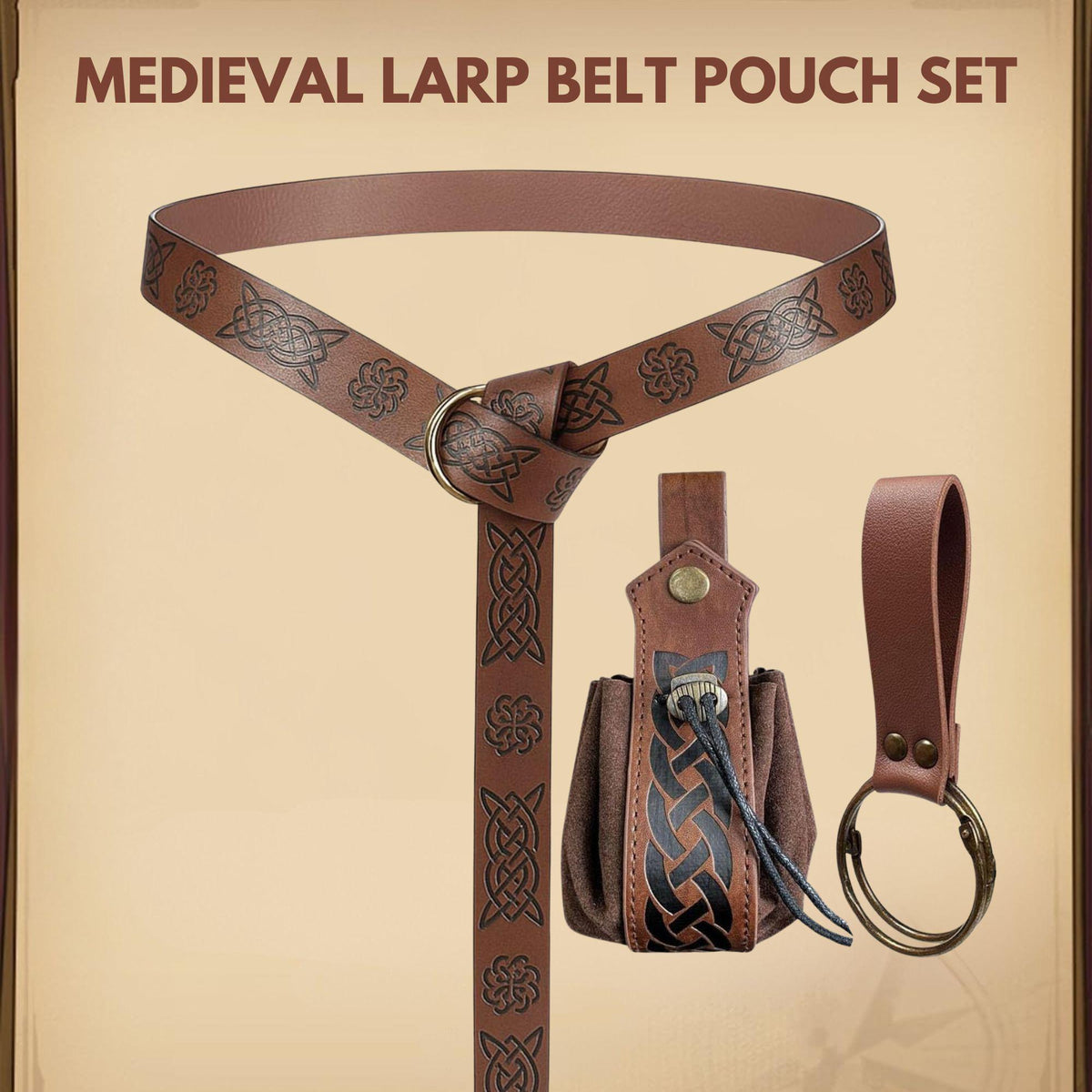 Viking Costume & LARP - Medieval Leather Belt Accessories Set, Viking Cosplay, Renaissance Faire