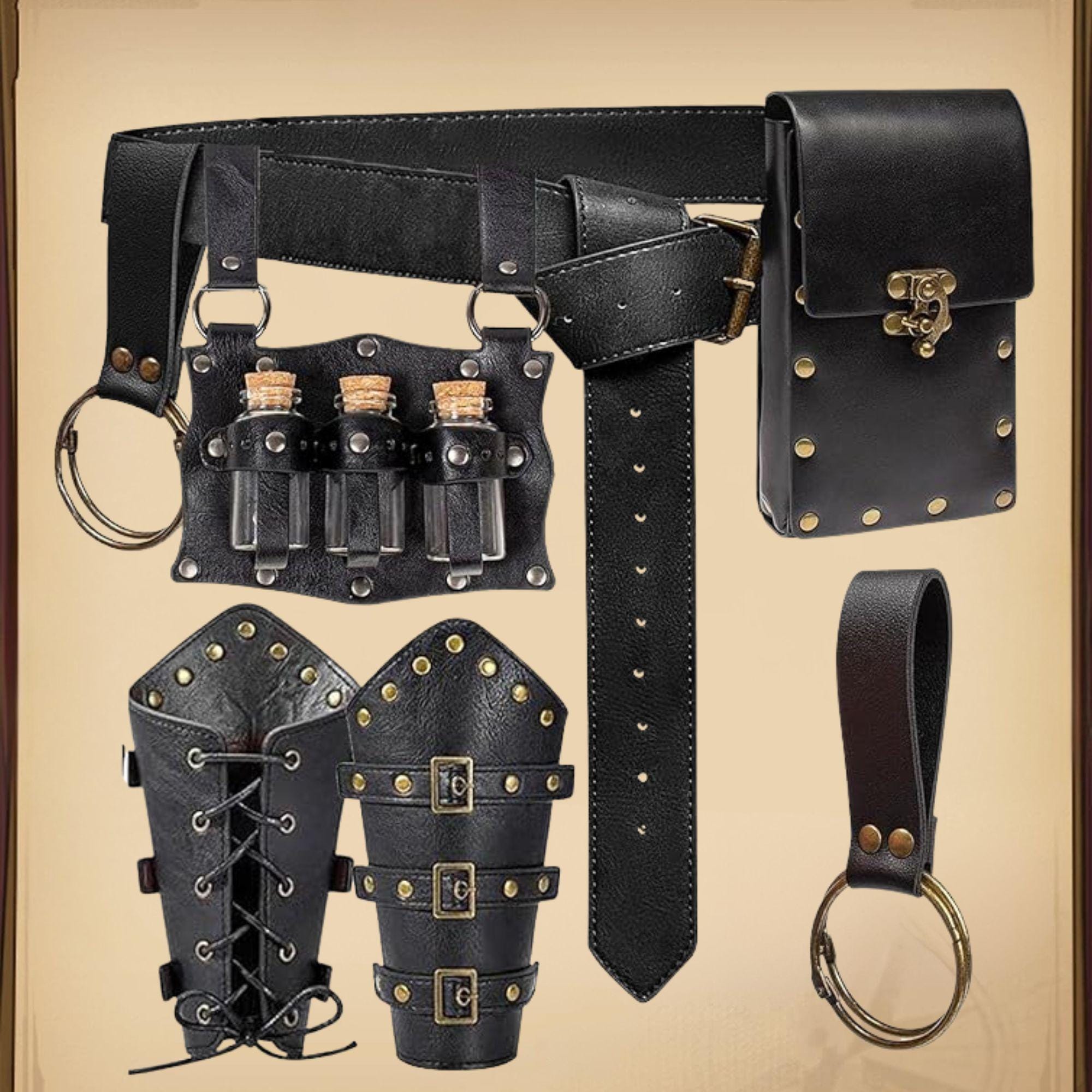Viking Costume & LARP - Medieval Leather Belt Accessories Set, Viking Cosplay, Renaissance Faire