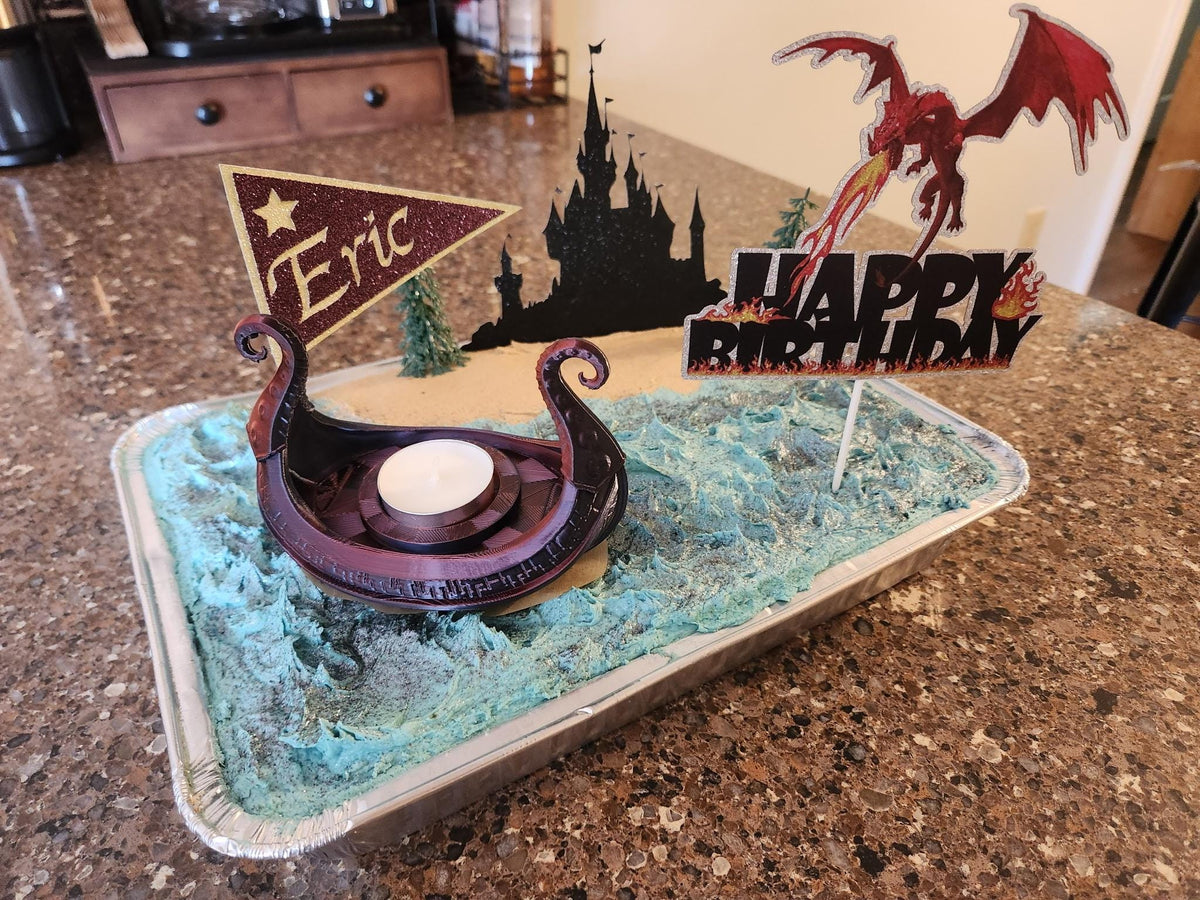 Viking Longship Home Decor - Viking Longship Tealight Holder: Kraken Design, Nordic Decor