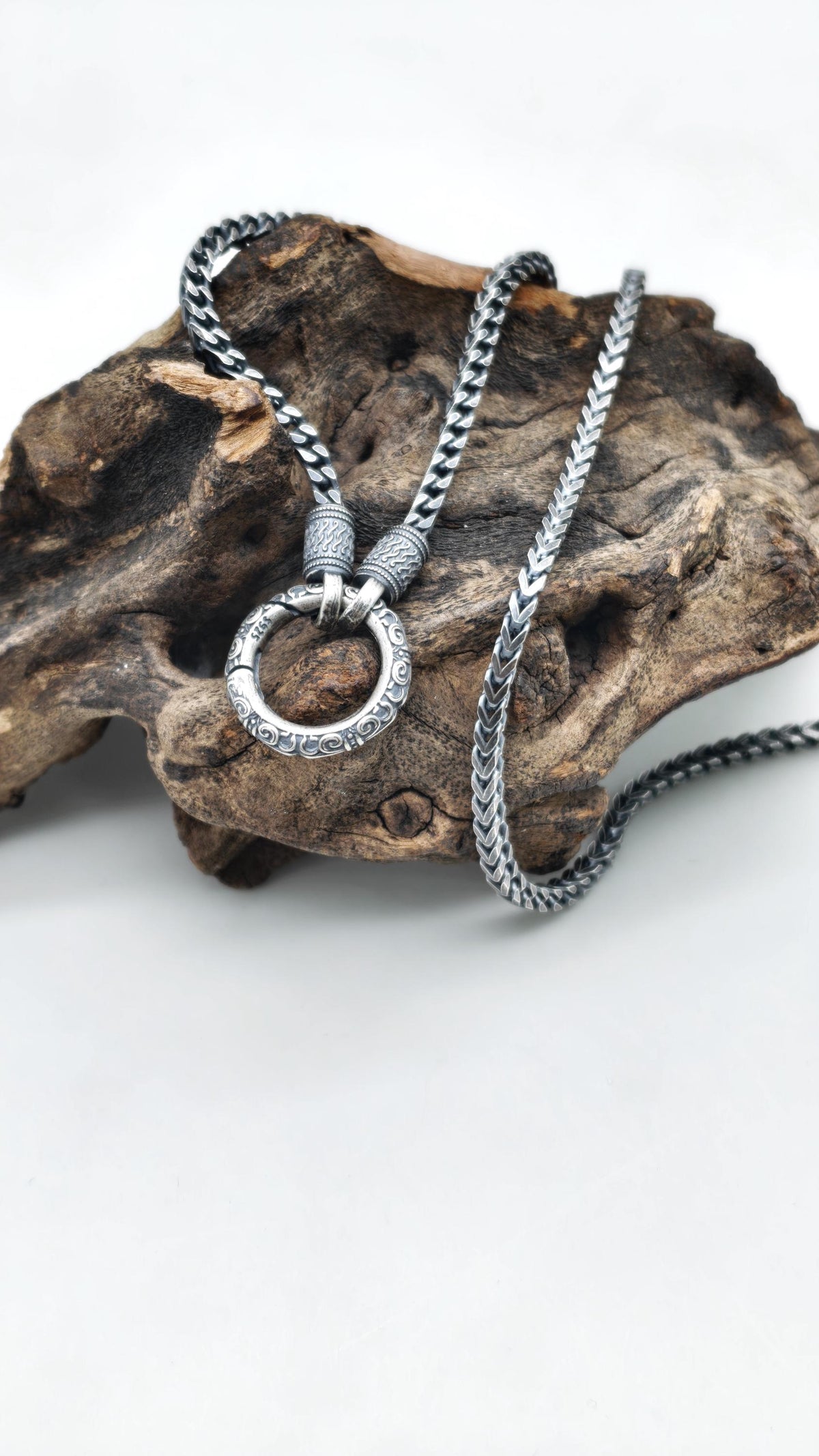 Viking Necklace - Viking Franco Necklace With Celtic Knot Clasp, Unisex Sterling Silver Thick
