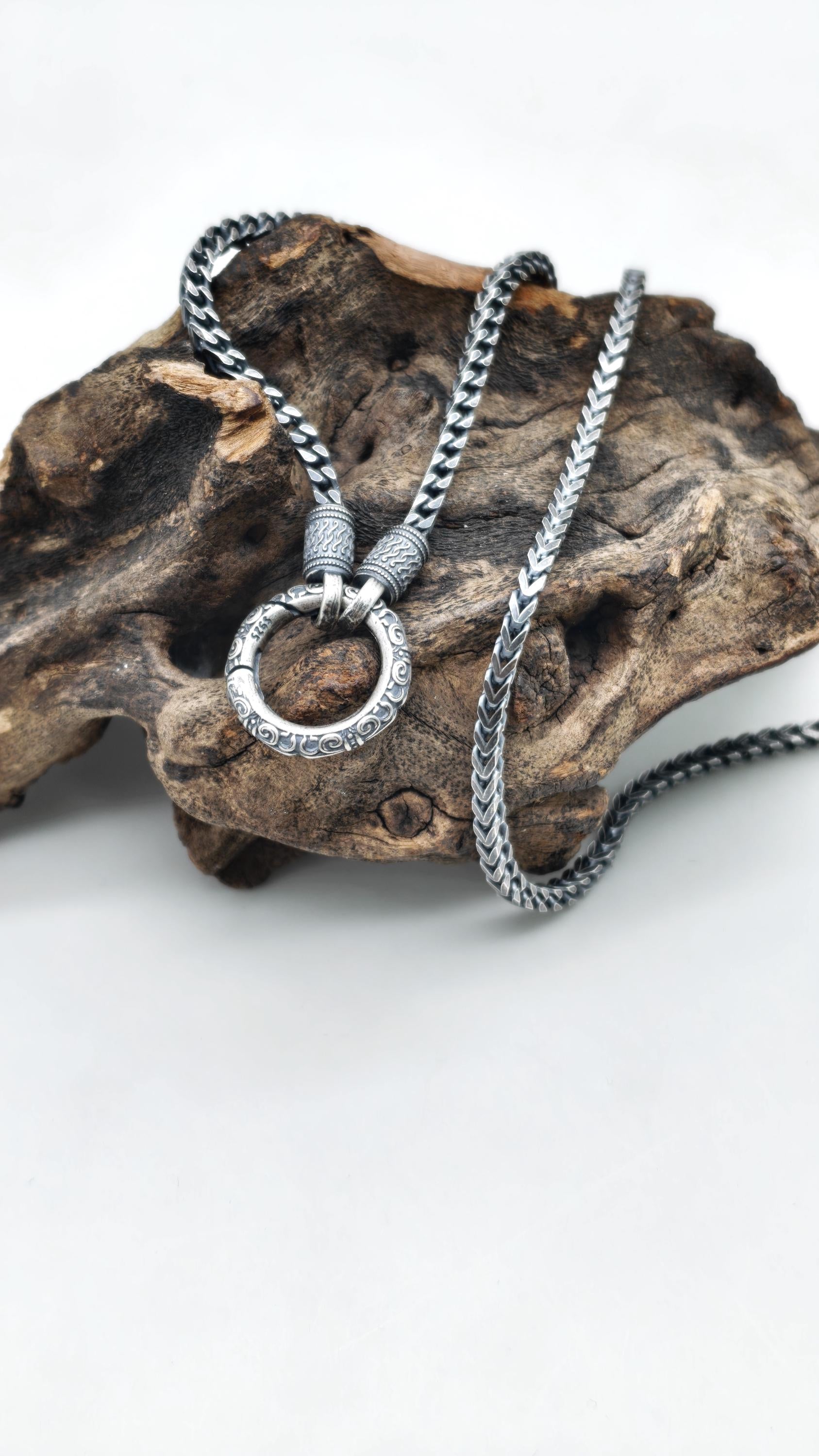 Viking Necklace - Viking Franco Necklace With Celtic Knot Clasp, Unisex Sterling Silver Thick
