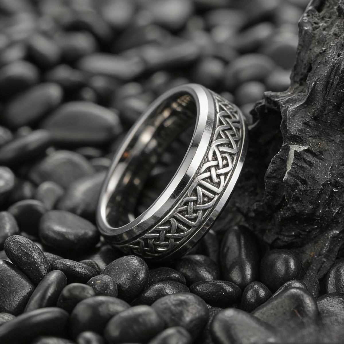 Viking Wolf Ring - Norse Raven Wolf Ring Silver Blue Stone Viking Celtic Knot Band