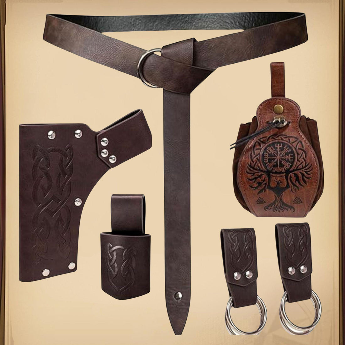 Viking Costume & LARP - Medieval Leather Belt Accessories Set, Viking Cosplay, Renaissance Faire