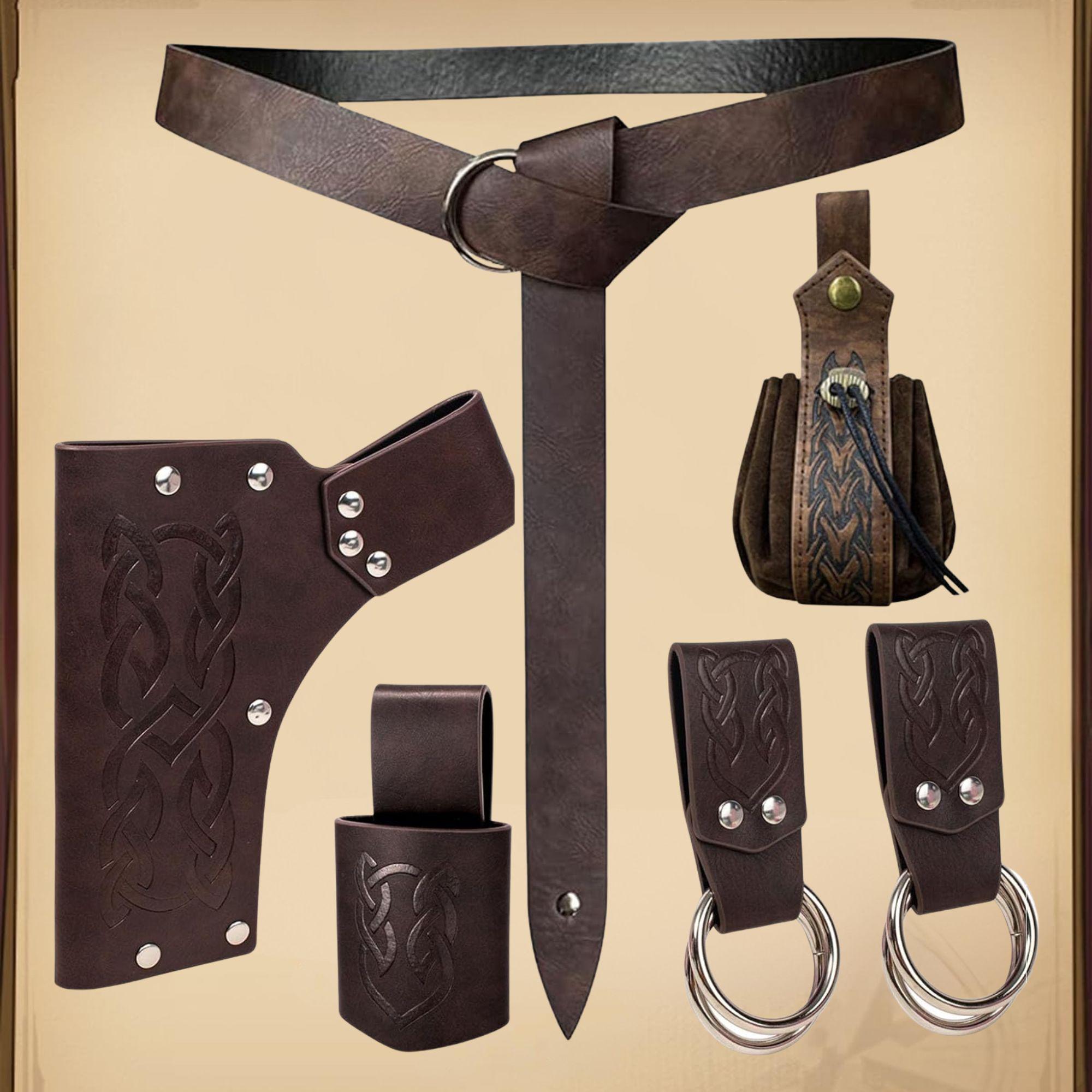 Viking Costume & LARP - Medieval Leather Belt Accessories Set, Viking Cosplay, Renaissance Faire